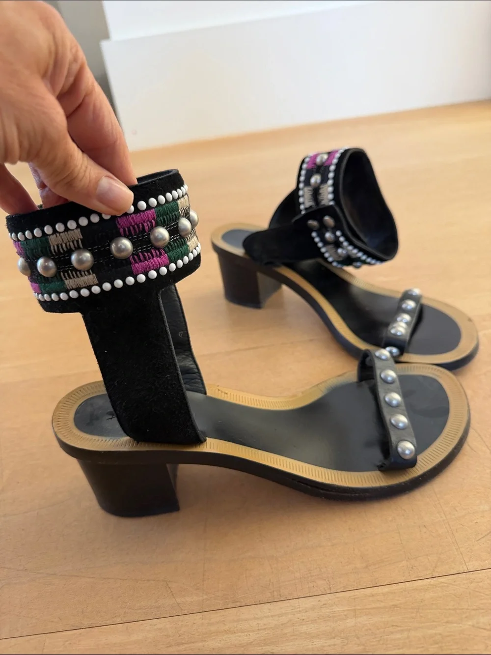 Isabel Marant Black Studded Ankle-Strap Sandals 38